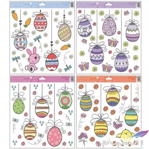 Ablakmatrica dekor húsvéti Ragasztó nélküli 30x33,5 cm húsvéti tojások