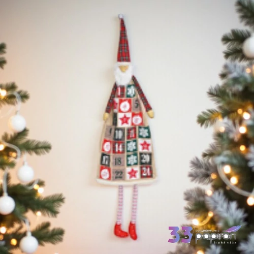Adventi kalendárium 23' textil 160cm mikulás lábbal 24 zsebes exkluzív termék adventinaptár óriás