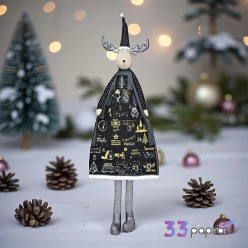 Adventi kalendárium 23' textil manó fekete-arany 45x150x14cm lógó lábbal exkluzív adventinaptár óriás