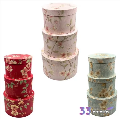 Ajándék doboz kerek 21,5x14cm virágos piros 1db/ár