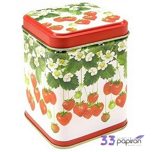 Díszdoboz ajándéknak 71x71x93m fém, fehér alapon eper mintás Summer Fruits Exclusive design