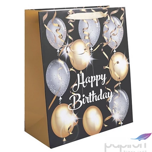 Ajándéktasak szülinapi 18x23cm, arany és ezüst lufik Happy Birthday felirattal 371769