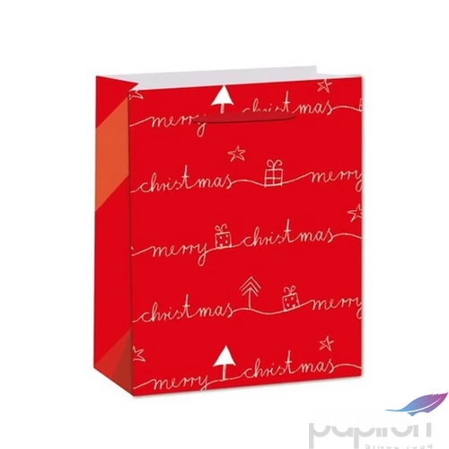 Ajándéktasak karácsonyi 21' Merry Christmas felirattal papír 31x42x12cm, piros ezüst