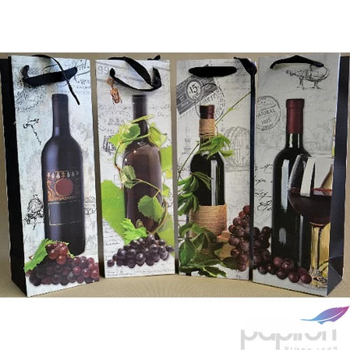 Ajándéktasak szalagfüles boros 36x12x9,5cm Bor és szőlő mintás! Ajándéktasak 4 féle mintával