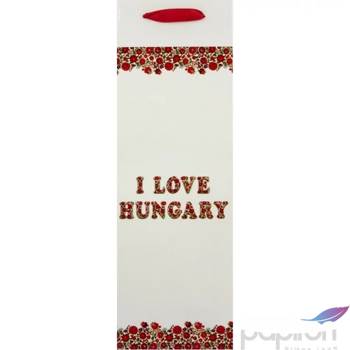 Ajándéktasak szalagfüles I LOVE HUNGARY feliratos italtasak mérete: 11x36cm italos tasak