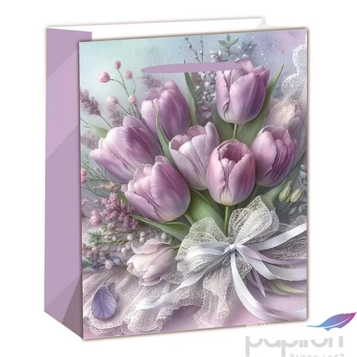 Ajandéktasak szalagfüles Tulipáncsokor 18x23x10cm 370506