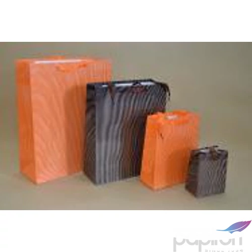 Ajándéktasak szalagfüles mikrocsíkos barna/narancs 30x38x12cm 