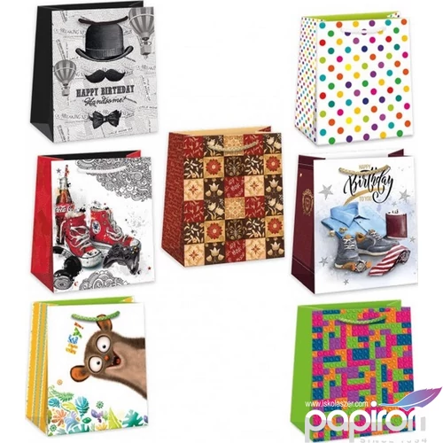 Ajándéktasak zsinórfüles Argus T4 - 19x23x11, 5cm - Happy Birthday 0747-0663 szülinapi Ajándéktasak
