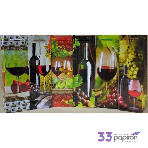 Ajándéktasak zsinórfüles boros 10x10x33cm Szőlő és bor mintás! Ajándéktasak 6 féle mintával