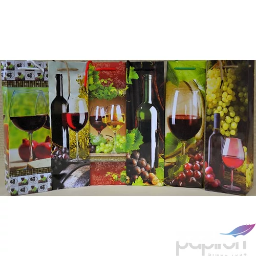 Ajándéktasak zsinórfüles boros 10x10x33cm Szőlő és bor mintás! Ajándéktasak 6 féle mintával
