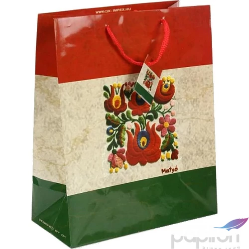 Ajándéktasak zsinórfüles L Magyaros Matyó mintás-feliratos mérete: 32x26cm