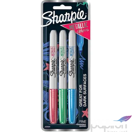Alkoholos marker Sharpie FINE Marker permanent Metallic set /3db F 0.9 mm Kék-Zöld-Piros