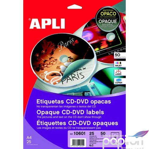 Etikett Apli Mega CD/DVD-címke 25lap 50etikett LCA10808