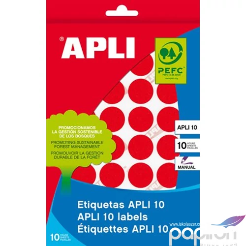 Etikett Apli körcímke 16mm piros 8lap/csomag Apli 2740 minőségi etikettek