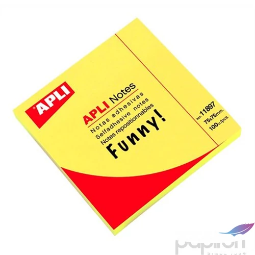 Öntapadós jegyzettömb 75x75 Apli neonsárga 100lap/csom