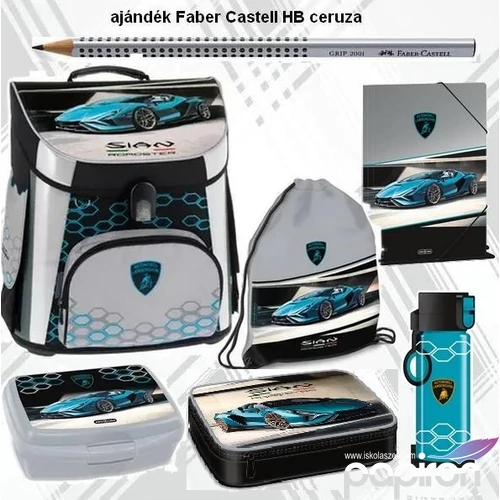 Ars Una iskolatáska szett 24 Lamborghini táska, tolltartó, tornazsák kulacs, gumis mappa, uzsonnásdoboz
