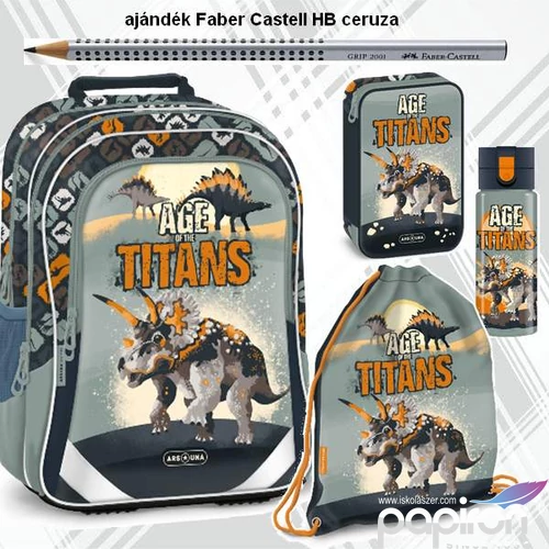 Iskolatáska szett Ars Una 23 Age of the Titans dínó hátizsák, tornazsák, kulacs tolltartó