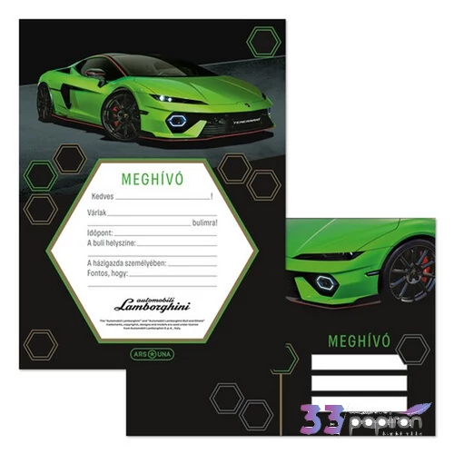 Ars Una party meghívó Lamborghini 26' 50225224 prémium minőség