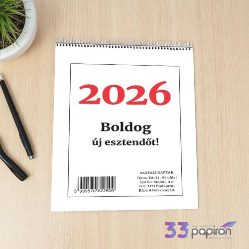 Asztali naptár TA/21 2026 asztali naptár TA21 hátlap nem tartozéka 70g fehér ofszet, Mdl
