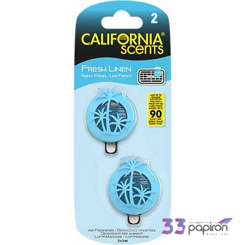 Autóillatosító mini diffúzer 2x3ml CALIFORNIA SCENTS Fresh Linen