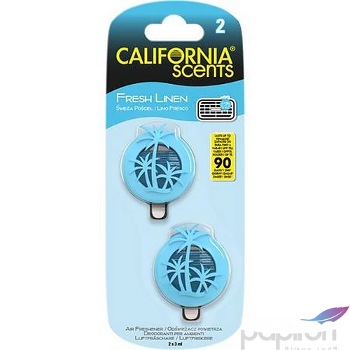 Autóillatosító mini diffúzer 2x3ml CALIFORNIA SCENTS Fresh Linen