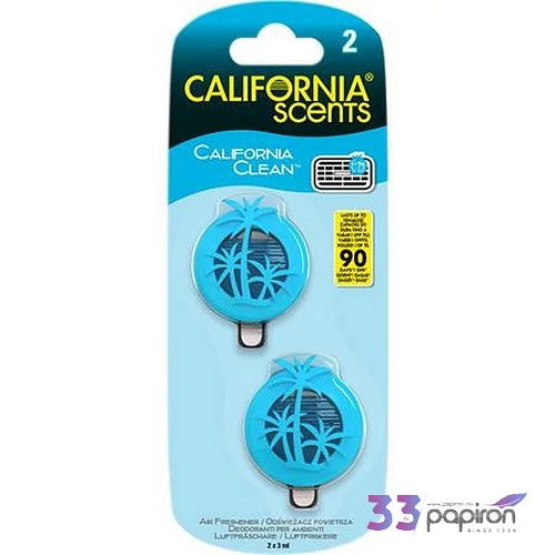 Autóillatosító mini diffúzer 2x3ml CALIFORNIA SCENTS California Clean