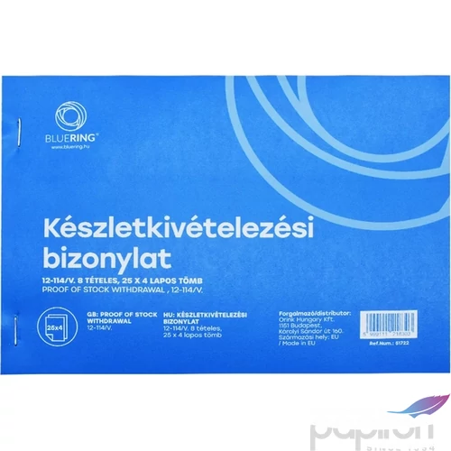 B.12-114/V készletkivét Készletkivételezési bizonylat 25x4lapos 8 tételes