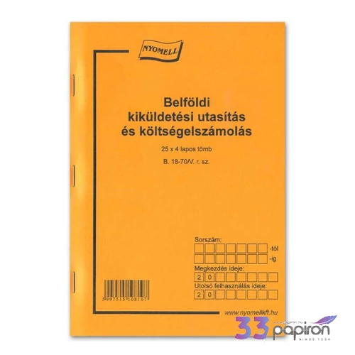 Ny B 18-70/V belföldi kiküld Belf. kiküld. utasít. és kltg. elszámolá A5 25x4