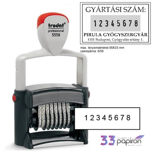 Bélyegző Trodat 5558/PL Profi szám+szöveg bélyegző 56x33, dát.: 5mm