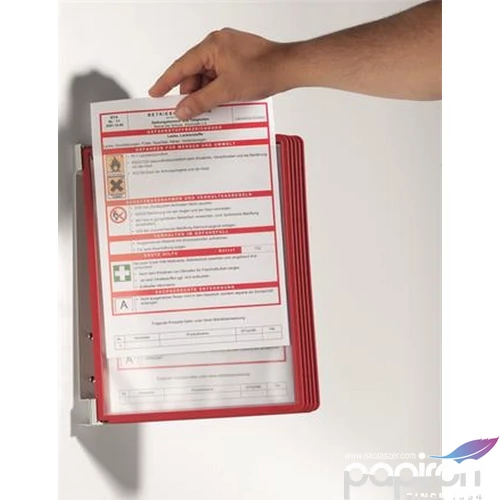 Bemutatótábla tartó fali, 5 db bemutatótáblával piros DURABLE