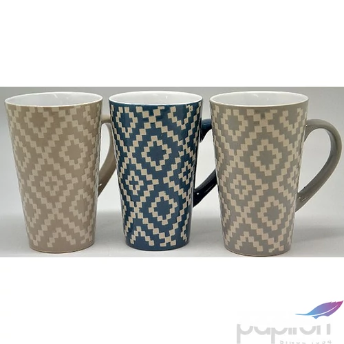 Bögre kerámia 330ml V forma SZŐTTES minta 2féle 250391 (7,8x12,5cm)