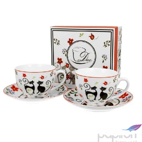 Csésze+alj Porcelán 2 személyes, cicás