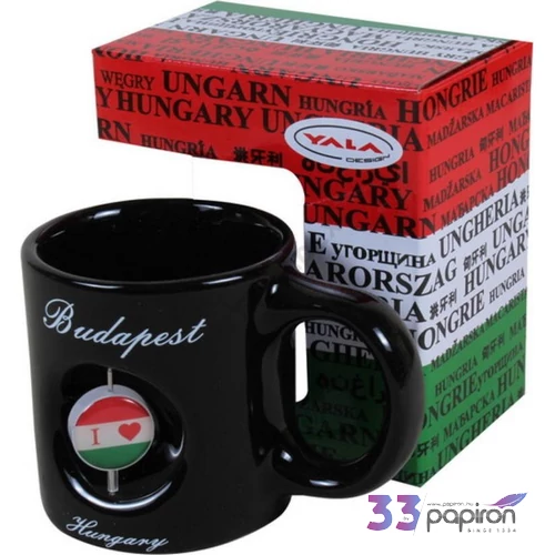 Bögre Kerámia 3D Love BUDAPEST feliratos bögre 3D forgó I Love Hungary emblémával , fekete színű