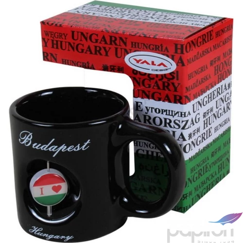 Bögre Kerámia 3D Love BUDAPEST feliratos bögre 3D forgó I Love Hungary emblémával , fekete színű