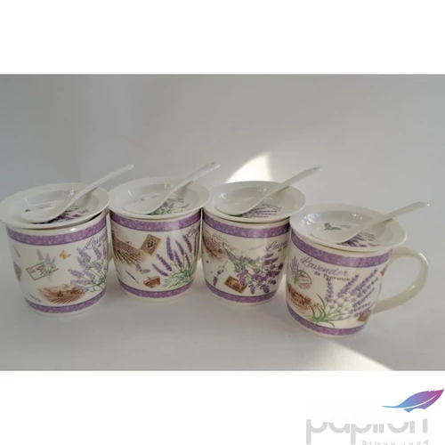 Bögre kerámia 340ml 16,5x18x9,6cm, kanállal és tetővel 2féle Favorite Lavender
