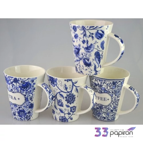 Bögre kerámia Blue Retro 4 féle különböző Retro hatású mintával 253133
