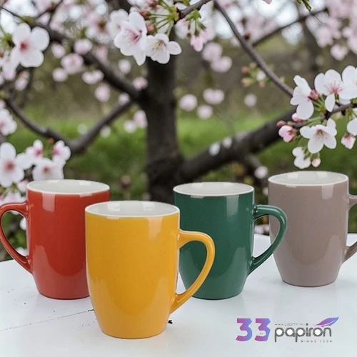 Bögre kerámia egyszínű 240ml 4féle piros, sárga, zöld, szürke kpmhu '25