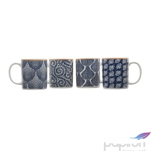 Bögre kerámia mintás fehér, kék 8,2x9cm 