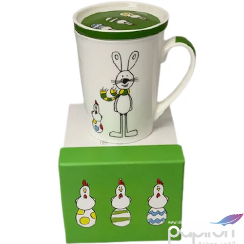Bögre kerámia tetővel 2,5dl Happy Easter Húsvéti mintával Porcelán bögre díszdobozban