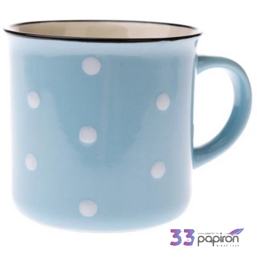Bögre porcelán 3,5dl világoskék alapon fehér pöttyös,
