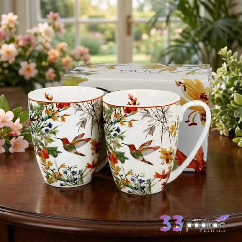 Bögre porcelán 360ml LINNEA 2 db/szett-kolibris Díszdobozban