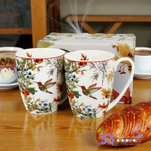 Bögre porcelán 360ml LINNEA 2 db/szett-kolibris Díszdobozban