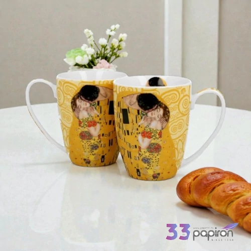 Bögre klasszikus porcelán THE KISS ECRU inspired by Klimt 2db/sze Díszdobozban
