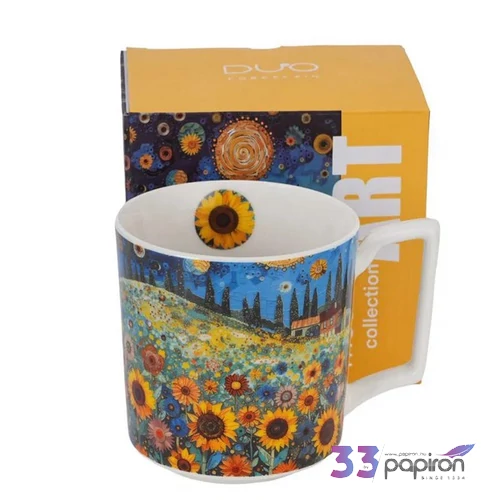 Bögre porcelán 450ml MODERN SUNFLOWER FIELD-napraforgó Díszdobozban