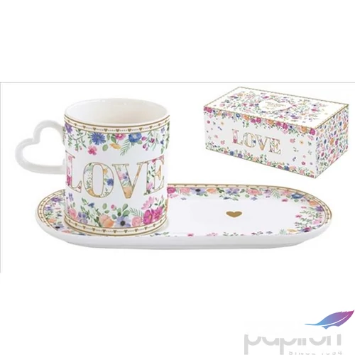 Bögre Porcelán 0,32l porcelán tálcán 23x12cm Mon Amour dobozban