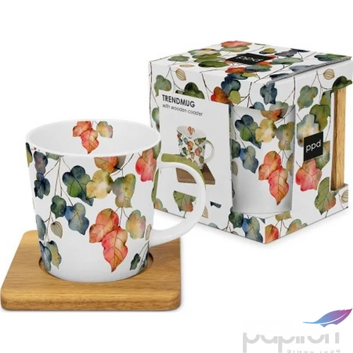 Bögre porcelán 0,4l akácfa alátéttel,dobozban,Bright Fall