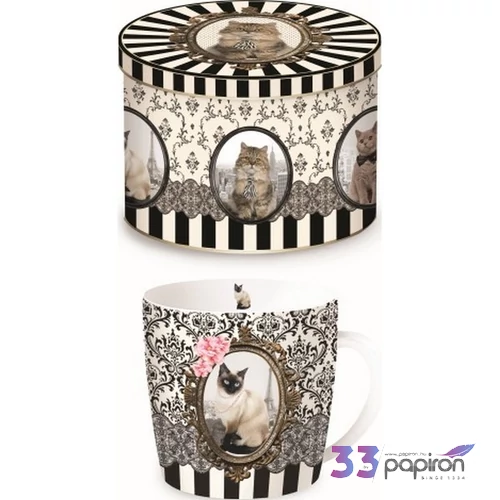 Bögre porcelán 250ml fémdobozban Barocco Cats C
