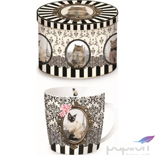 Bögre porcelán 250ml fémdobozban Barocco Cats C