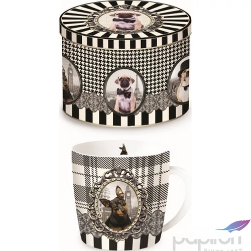 Bögre porcelán 250ml fémdobozban Barocco Dogs B