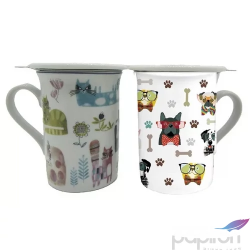 Bögre porcelán 280ml 11x8,5x11cm, fedővel 2 féle állatos